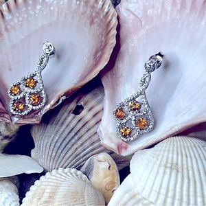 Sterling Silver Earrings with Orange color stones
